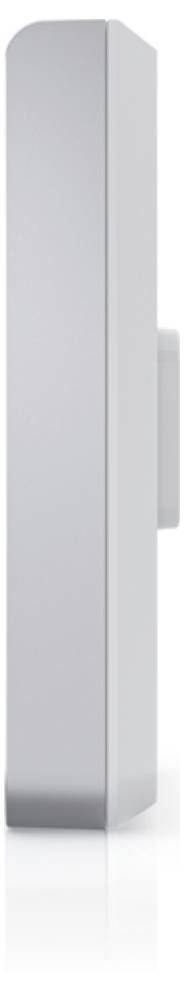 Side view of a sleek, vertical rectangular device, possibly an electronic gadget, with a button or protrusion on the right side.