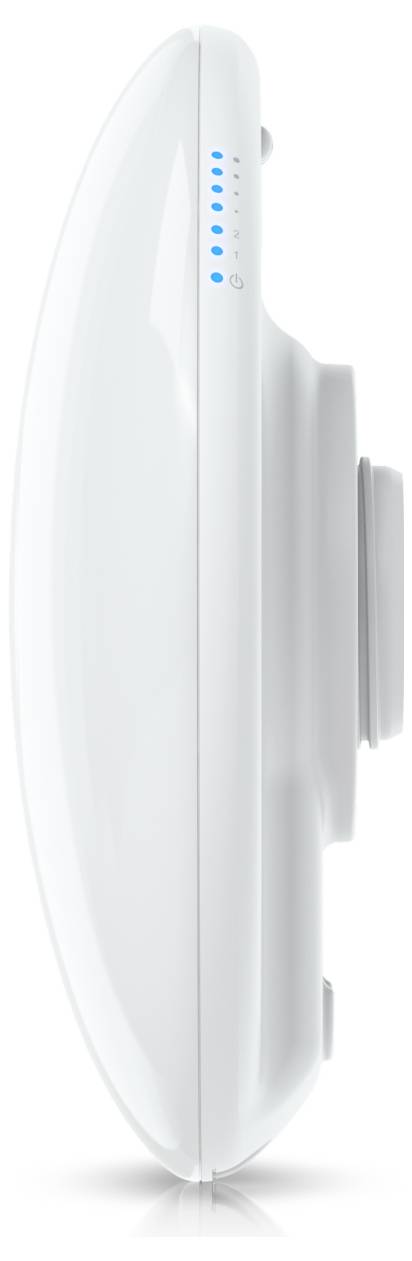 A white, disk-shaped electronic device with indicator lights on its edge, possibly a router or signal transmitter, viewed from the side.