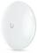 'A white, oval-shaped wireless access point with the letter "U" on the front, featuring blue indicator lights on the edge.'