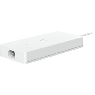 A white power adapter with a cable attached, designed for electronic devices.