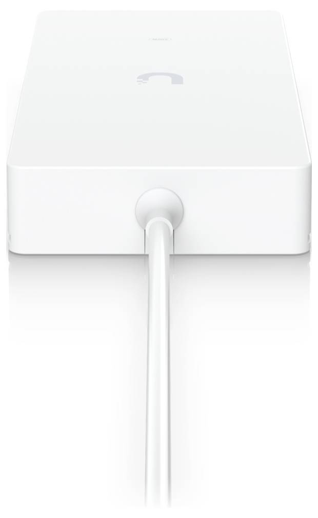 A sleek white rectangular electronic device with a cable connected at one end, shown from a front angle on a white background.