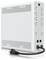 A white UPS backup power supply with multiple power outlets, two Ethernet ports, and a power plug cable, designed for electronics.