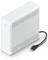 A white uninterruptible power supply (UPS) unit with a power button on the front panel and an attached black power cord.