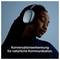 A person is wearing large headphones and closing their eyes. Below it states: 'Conversation recognition for natural communication.'