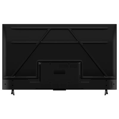 Back view of a large flat-screen television, showing ports and inputs, mounted on a stand.