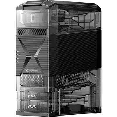 A sleek, black gaming computer tower with a transparent side panel showing internal components and a logo 'Ostation' on the front.