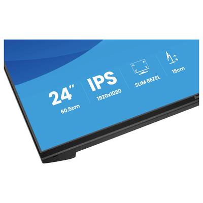 '24" (60.5 cm) IPS monitor with 1920x1080 resolution, featuring a slim bezel and 15 cm height adjustment.'