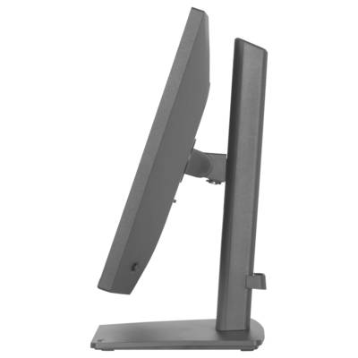 Side view of a flat computer monitor on a stand, highlighting its slim design and adjustable tilt mechanism.