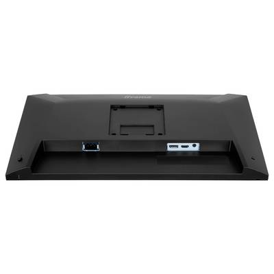 Back view of a black iiyama monitor showing connection ports, including one VGA and one HDMI, positioned on the lower central part.