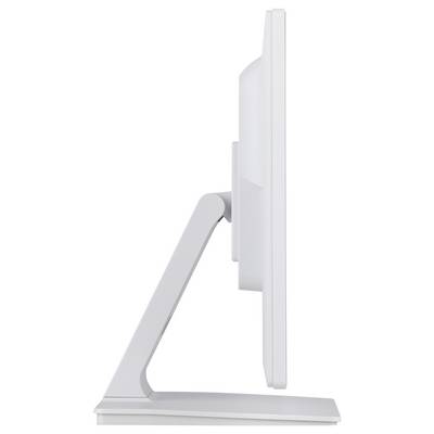 A side view of a thin, modern computer monitor with a sleek, minimalist design, set on a stand.