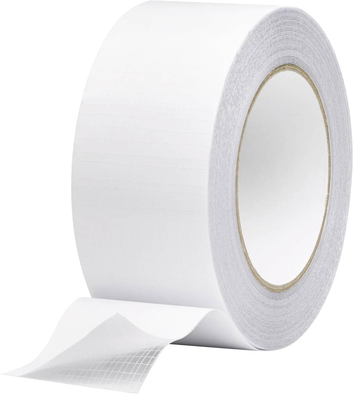 A roll of white duct tape with a piece slightly peeled back, exposing the adhesive side.
