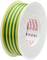 A spool of green and yellow striped electrical wire in a white plastic casing labeled 'Coroplast'.