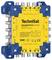'TechniSat TechniSwitch 5/8 K cascaded switch' with multiple input and output ports, frequency range 950-2400 MHz, blue and yellow casing.
