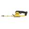 'Yellow and black DeWalt 18V cordless hedge trimmer, side view, showing handle and blade, suitable for garden maintenance tasks.'