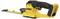 A yellow and black electric hedge trimmer with a branded logo on the side, featuring a long blade with sharp teeth for trimming hedges.
