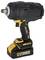 A cordless power impact wrench with a black and yellow design, featuring a DeWalt logo and 'Power Stack' label on the rechargeable battery.