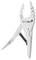 A silver locking pliers wrench with a curved jaw, tension adjustment screw, and locking mechanism, designed for gripping different sizes.