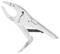 A silver tool with a curved, serrated jaw, resembling pliers, used for gripping or twisting objects, featuring an adjustable mechanism.