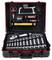 'Open toolbox showing various tools including wrenches, scissors, hacksaw, hammer, tape measure, and screwdrivers.'