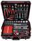 A toolkit with assorted hand tools including pliers, screwdrivers, socket wrenches, and an organized set of various sizes neatly arranged.
