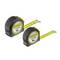 Two Stanley Tylon tape measures, one 8 meters and one 5 meters, with extended yellow measuring tapes.