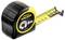 A yellow and black Stanley tape measure, extended with a 5-meter measurement.