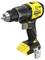 A yellow and black cordless drill labeled 'Stanley Fatmax', featuring a V20 design, shown from a side angle with a keyless chuck.