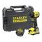 A Stanley Fatmax power tool set with a yellow and black impact driver, a battery, and a carrying case, displayed on a white background.