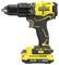A yellow and black cordless drill labeled 'Stanley Fatmax V20.' It features a keyless chuck and a 20V lithium-ion battery pack at the base.