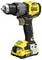 A yellow and black cordless power drill labeled 'Stanley FatMax V20,' shown from the side, displaying its battery and grip.