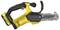 A yellow and black cordless mini chain saw featuring a compact design and ergonomic grip, suitable for small cutting tasks.