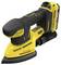 A yellow and black Stanley Fatmax cordless sander with a pointed sanding base. It features ergonomic grips and a battery pack.
