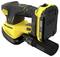 A cordless yellow and black sander with a lithium battery, featuring ergonomic design and grip, used for smoothing surfaces in carpentry.