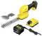 'Yellow Stanley cordless garden shears set with interchangeable blades and rechargeable battery.'