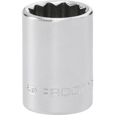 Close-up of a silver 12-point socket wrench attachment with 'FACOM' engraved near the bottom.