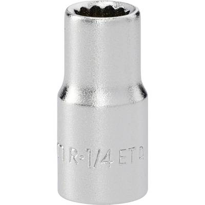 Close-up of a silver 1/4-inch E-Torx socket bit, shown upright on a white background.
