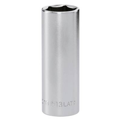A shiny, cylindrical metal socket with a hexagonal opening, used for tightening nuts or bolts, is displayed against a plain background.