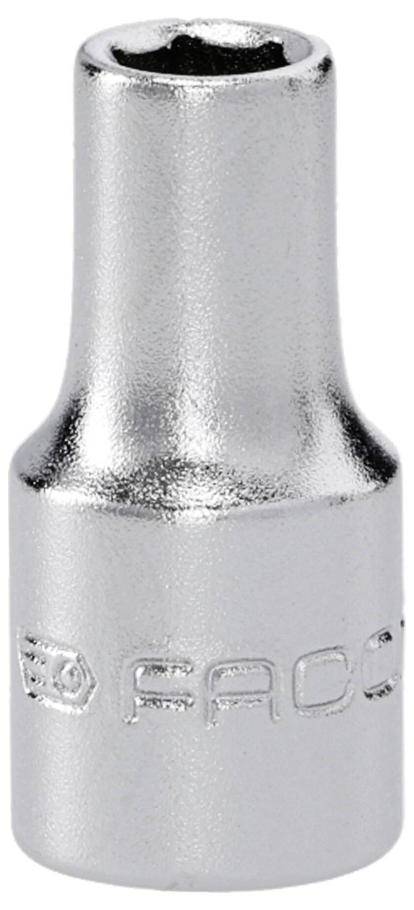 A silver, cylindrical socket wrench head with 'FACOM' engraved on the side, designed for mechanical use.