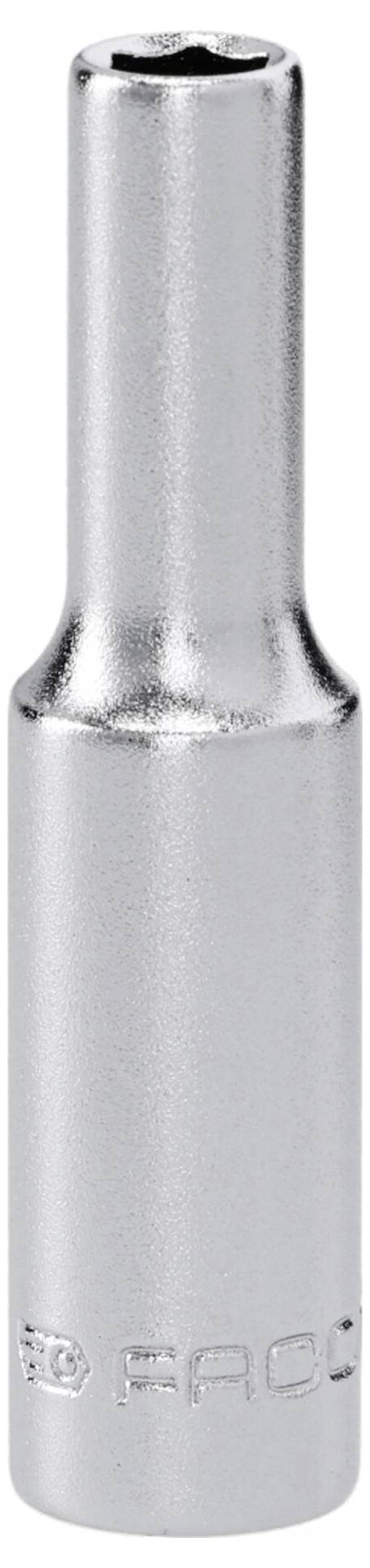 A metallic socket wrench tool with a cylindrical shape and a hexagonal end, used for tightening or loosening nuts and bolts.