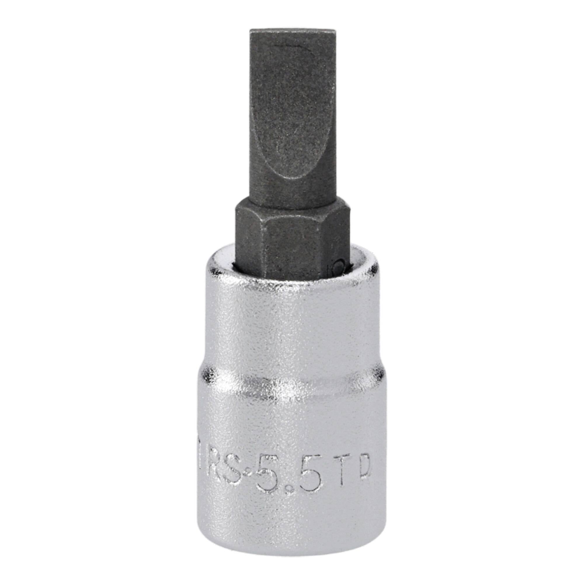 A silver hex socket with a black screwdriver attachment, designed for use with power tools.
