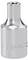A metallic tool bit with a hexagonal opening at one end, designed for use with a ratchet or socket wrench for fastening.