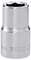 A chrome-finish socket tool with embossed text near the base, used for tightening or loosening nuts and bolts.