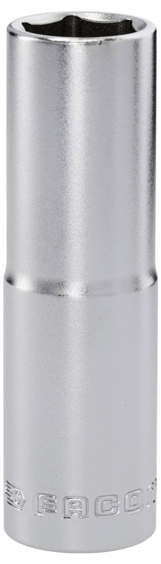 A silver socket wrench attachment with a hexagonal opening, designed for tightening or loosening nuts and bolts.