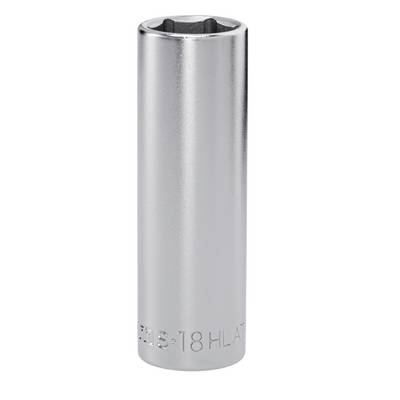 A silver, cylindrical socket wrench tool with a hexagonal opening on the top and engraved text on the bottom edge.