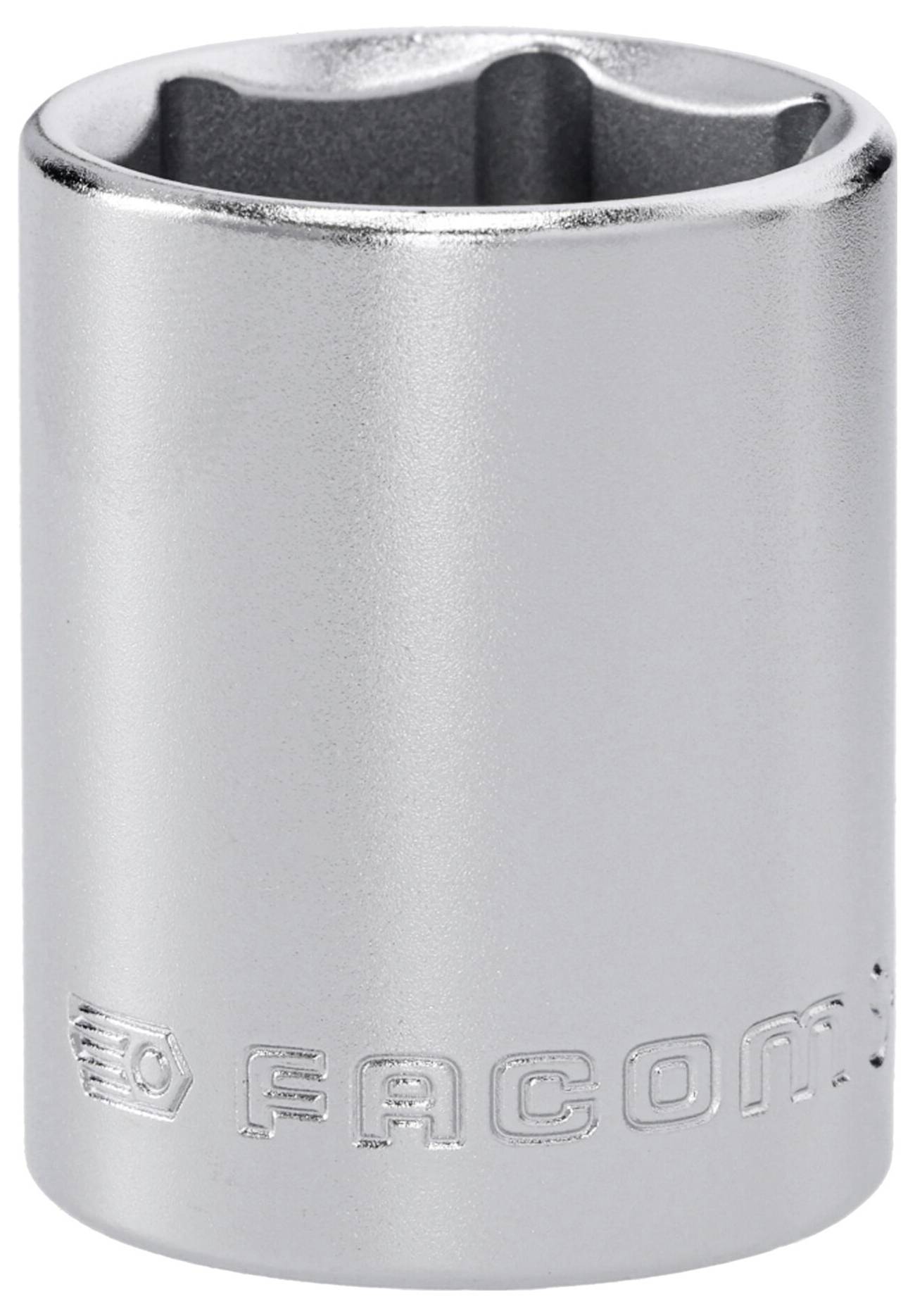 A silver metal tool socket with the brand name 'FACOM' engraved on its side. It is cylindrical with an opening at the top.
