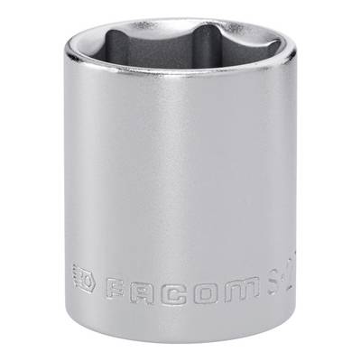 A silver metal socket with 'FACOM' embossed on the side, used for tightening or loosening nuts and bolts, against a plain background.