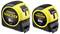 Two yellow and black Stanley FatMax tape measures, labeled '8m' and '5m'. The design features both metric and imperial markings.