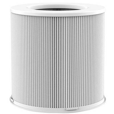 White cylindrical air purifier filter cartridge with fine mesh sides and open top, shown on a plain background.