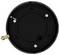 'Top view of a round black mechanical device with various metal fittings and connectors on the perimeter.'