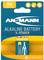 Package for an Ansmann 9V alkaline battery, labeled 'X-Power' and 'Extra Power', shown on teal and yellow retail packaging.